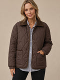 Women's Diamond Quilted Corduroy Collar Snap-Front Jacket - Brown