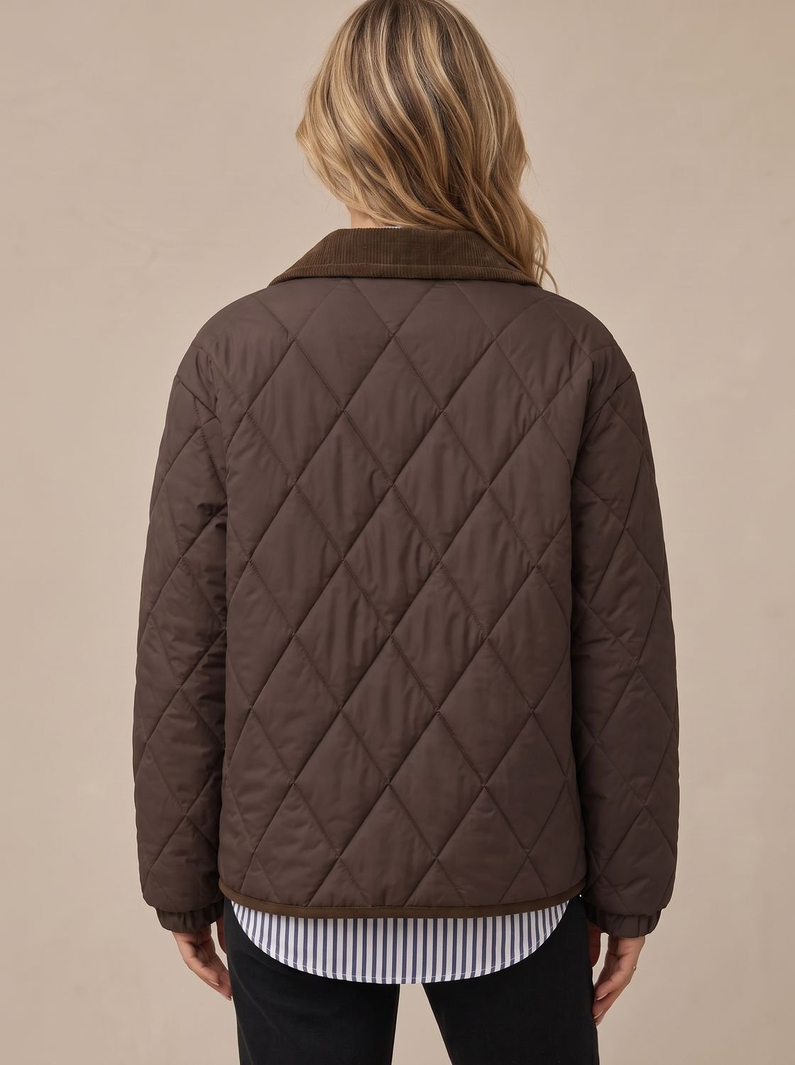 Women's Diamond Quilted Corduroy Collar Snap-Front Jacket