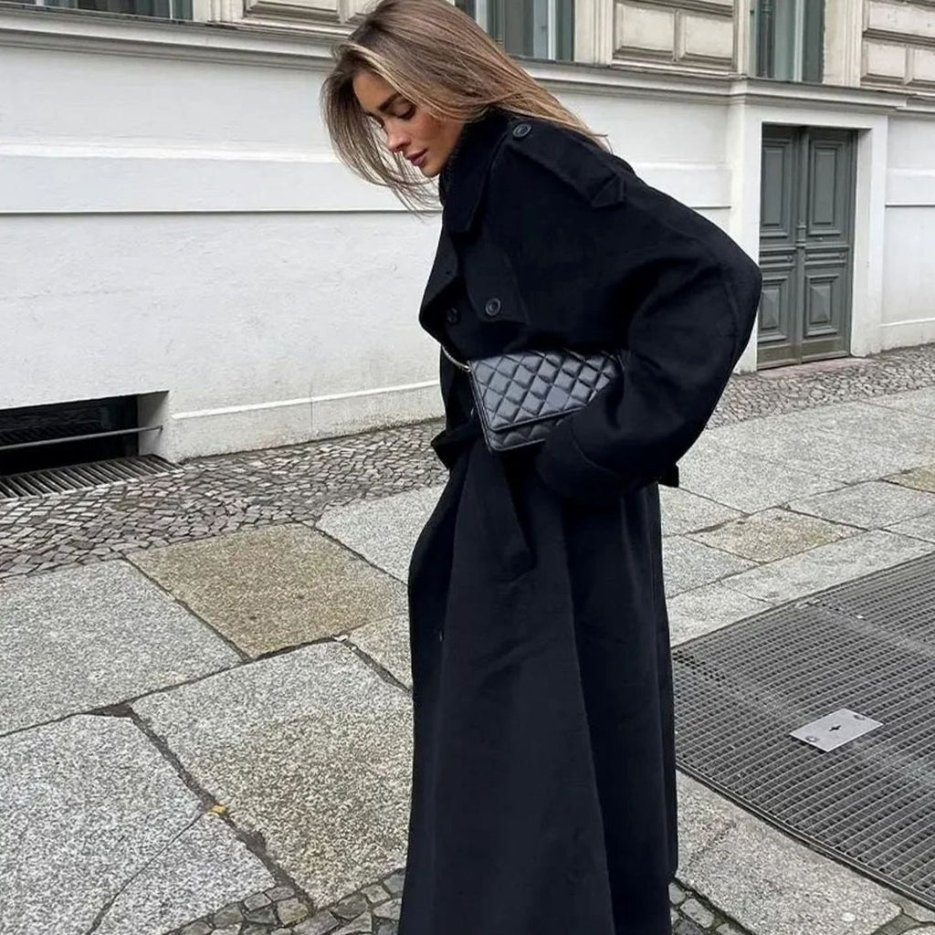 Women's Double-Breasted Belted Long Trench Winter Coat