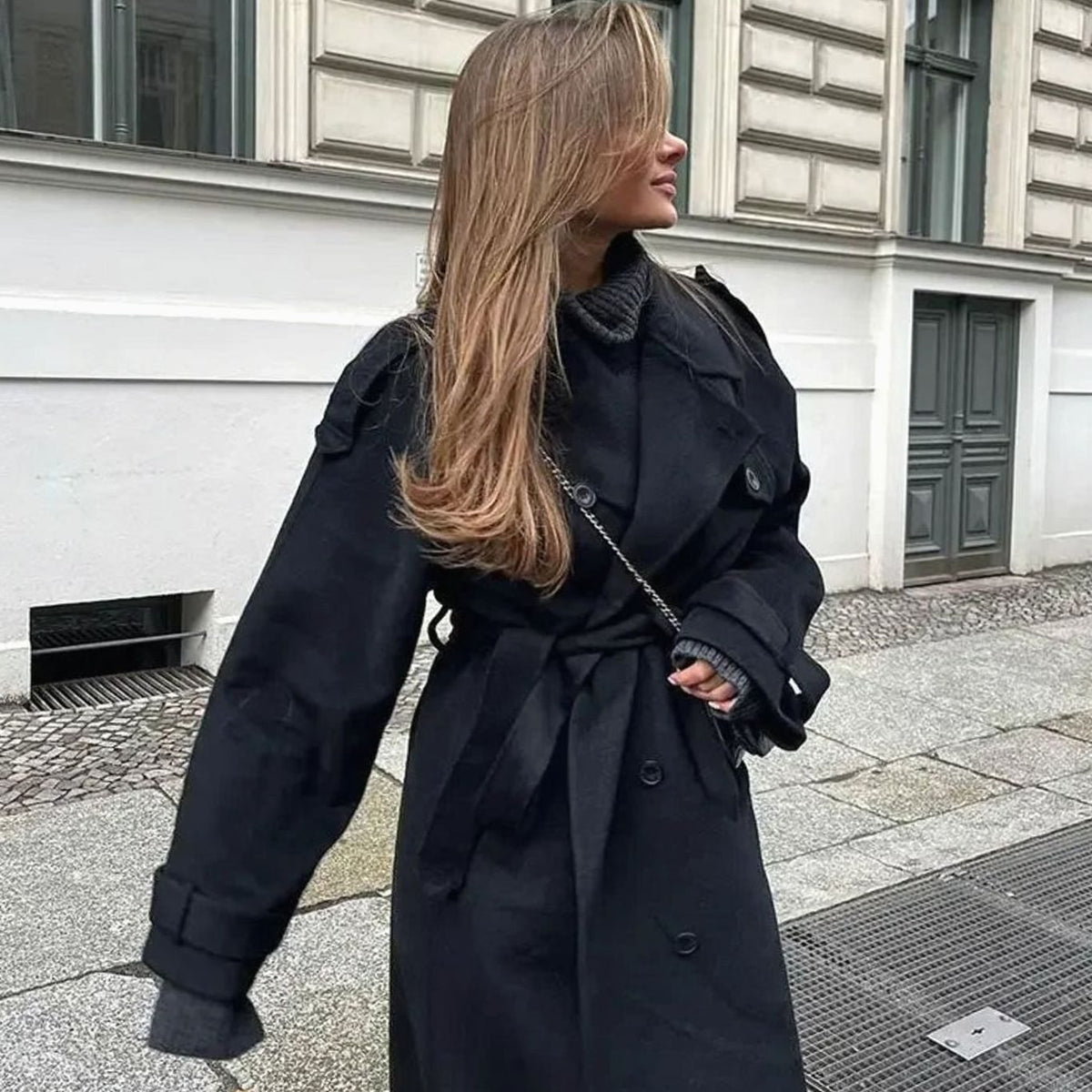Women's Double-Breasted Belted Long Trench Winter Coat