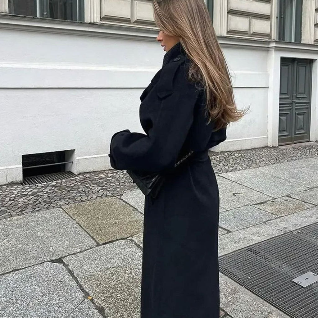 Women's Double-Breasted Belted Long Trench Winter Coat