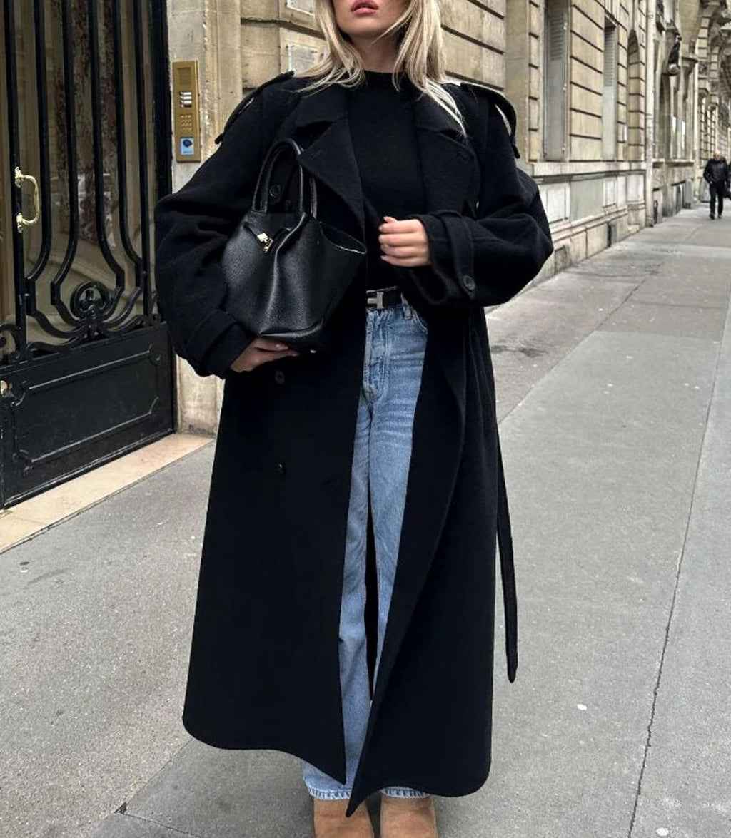 Women's Double-Breasted Belted Long Trench Winter Coat