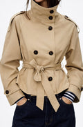 Women's Double-Breasted Belted Trench Coat Blazer - Light Brown