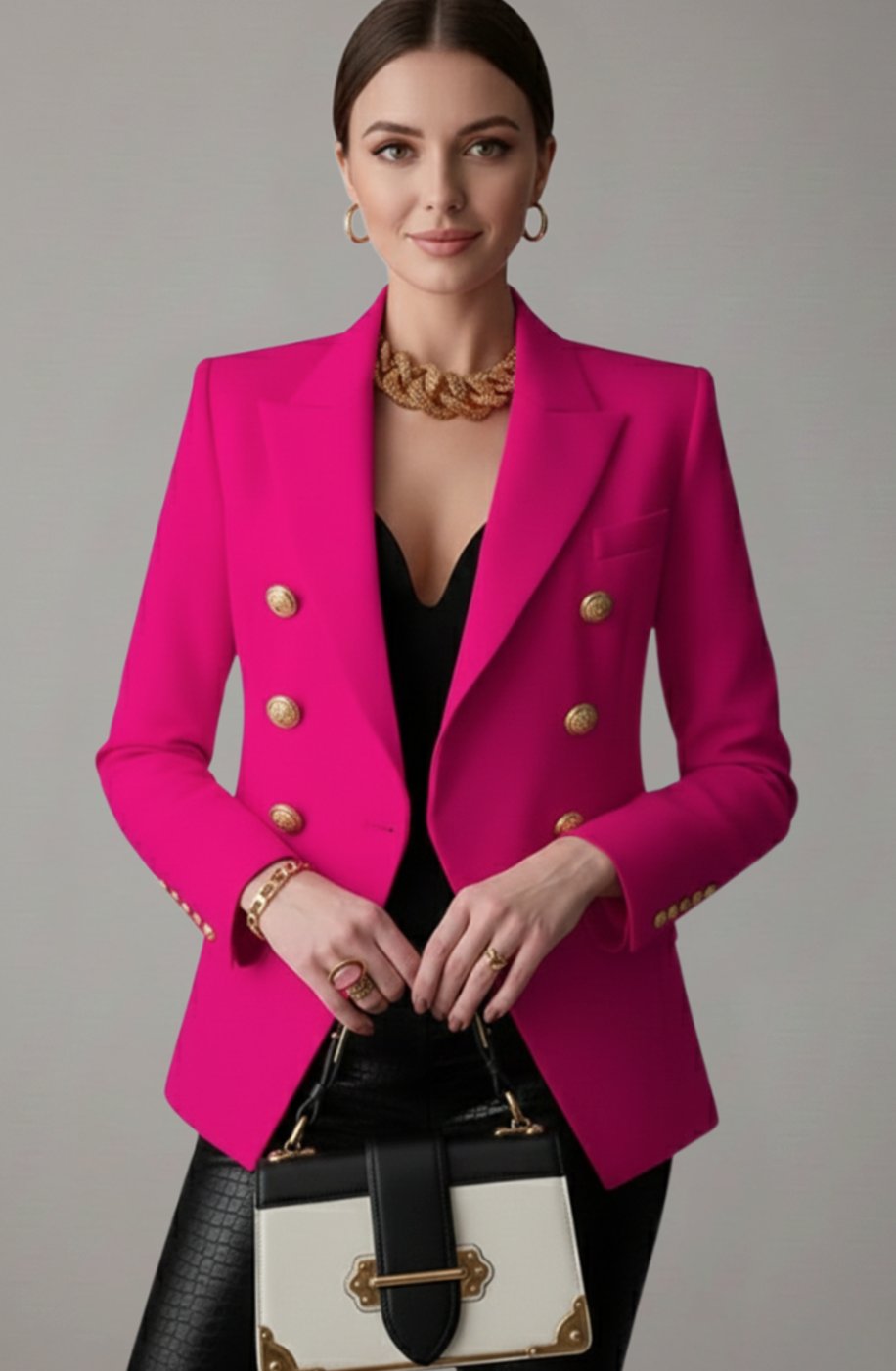Women's Double-Breasted Gold-Tone Button Tailored Blazer - Pink