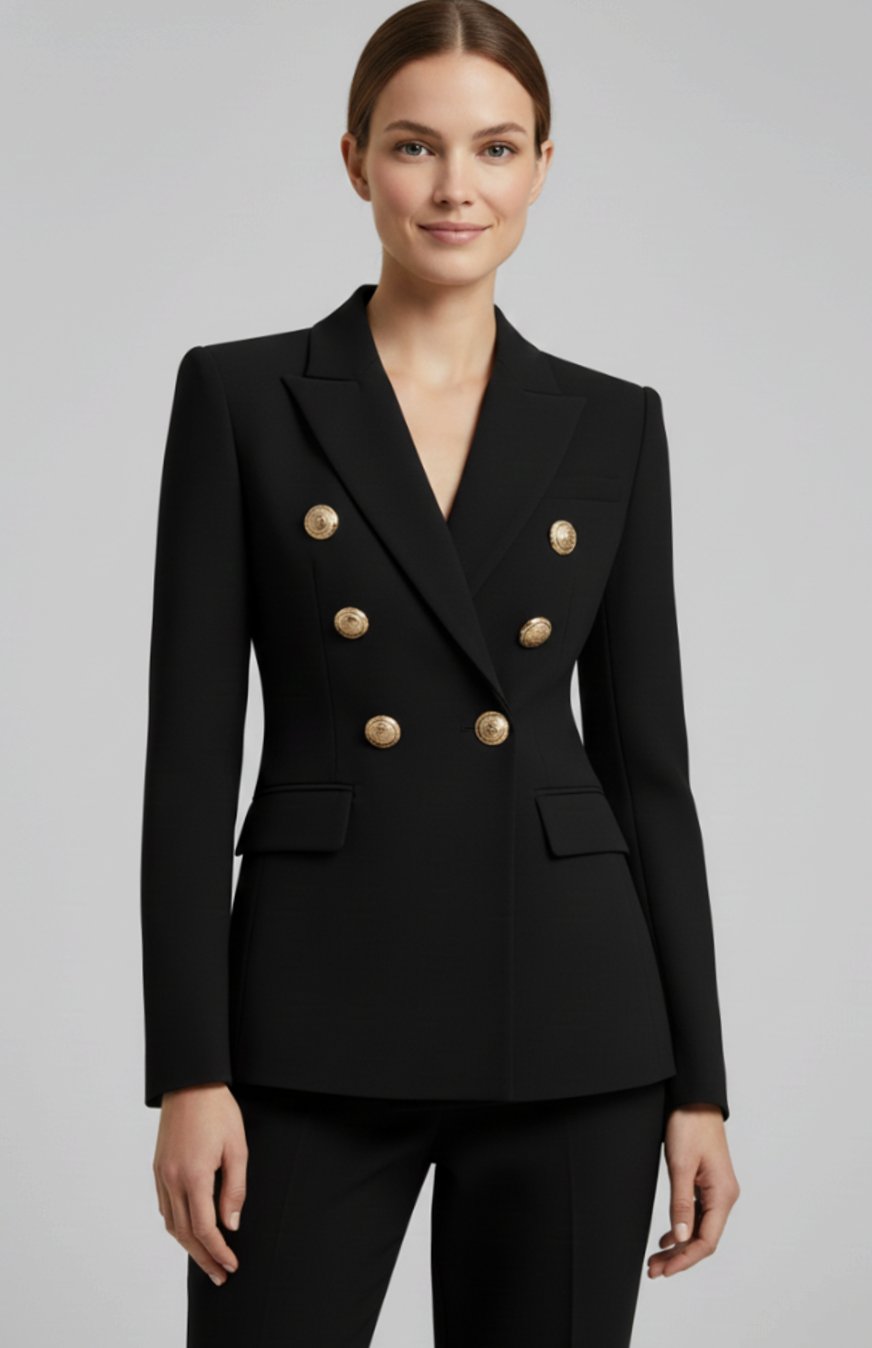 Women's Double-Breasted Gold-Tone Button Tailored Blazer