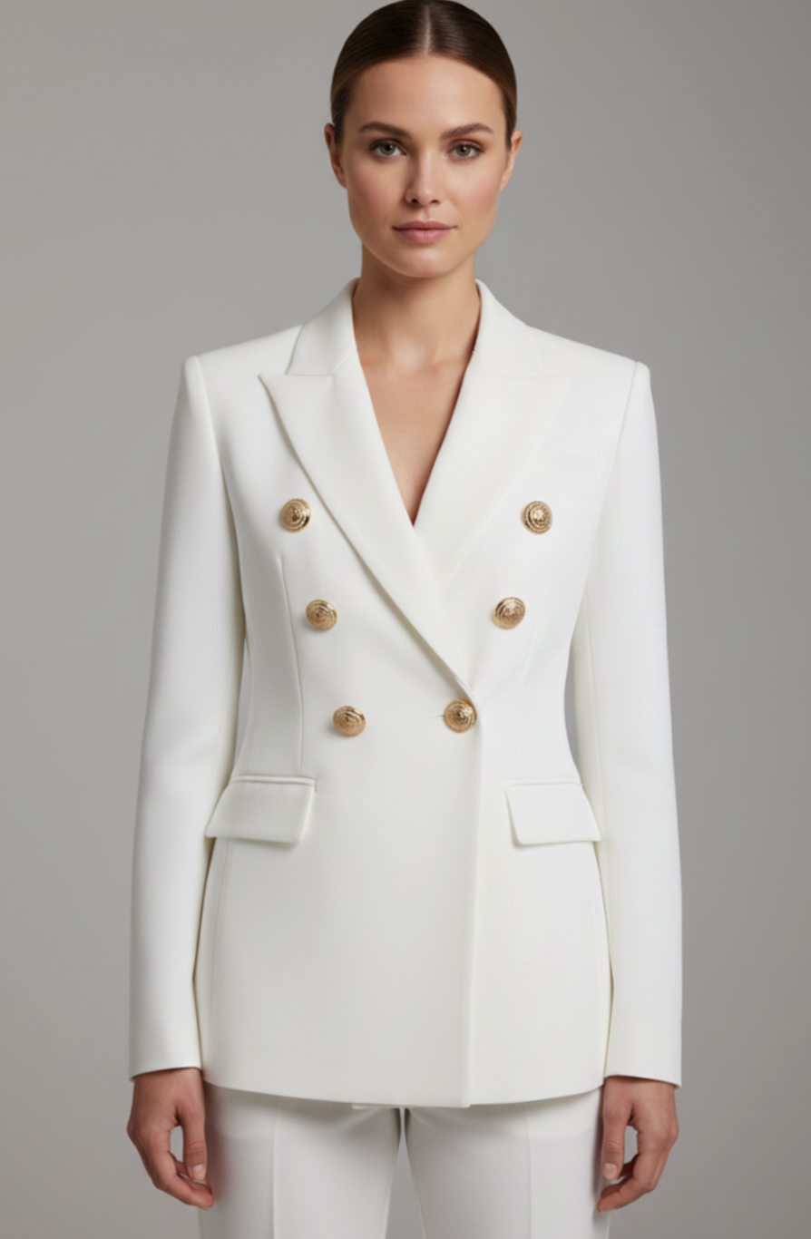 Women's Double-Breasted Gold-Tone Button Tailored Blazer - White