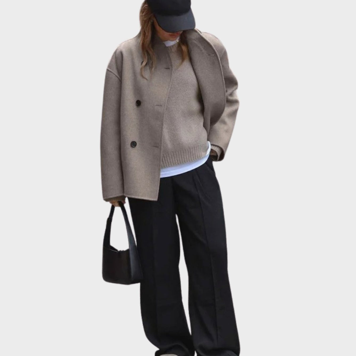 Women's Double-Breasted Hip-Length Wool-Look Winter Coat