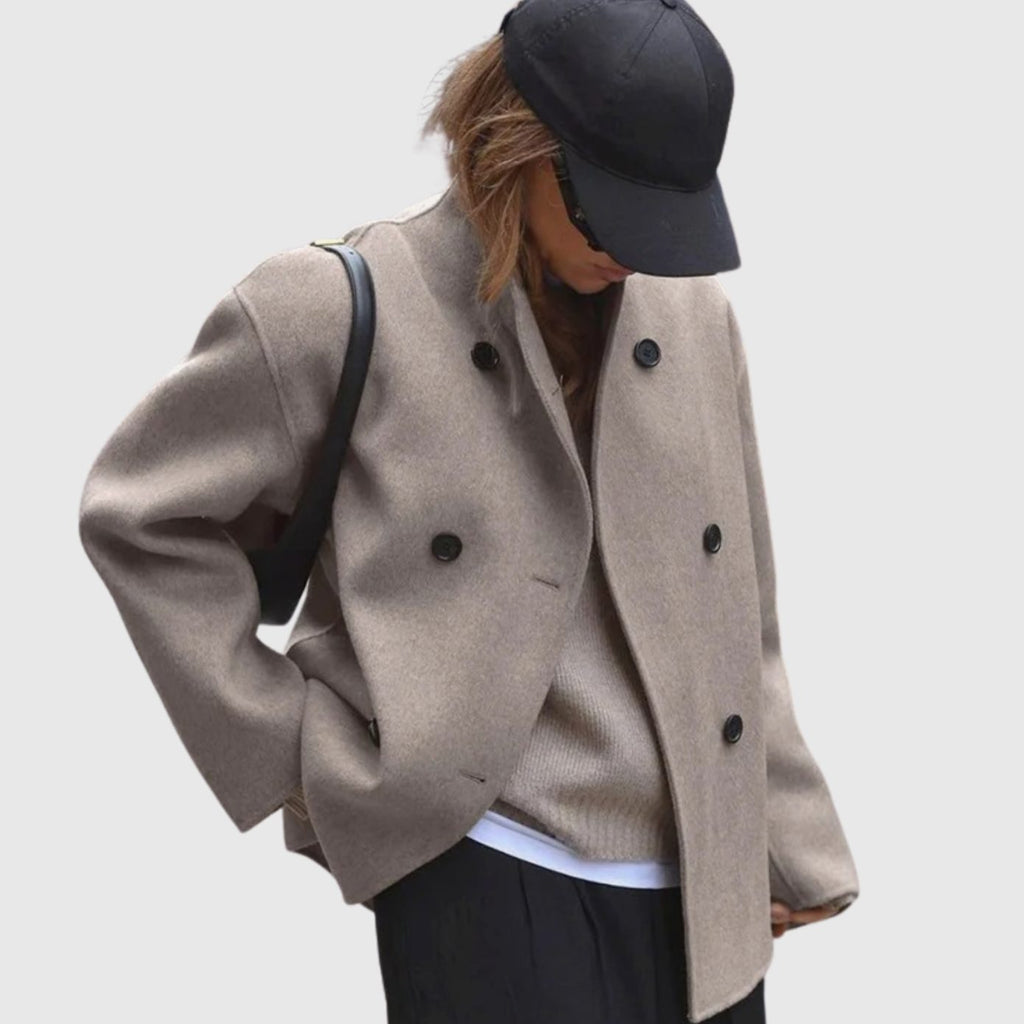 Women's Double-Breasted Hip-Length Wool-Look Winter Coat