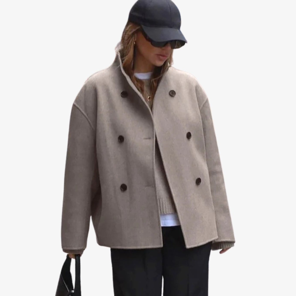 Women's Double-Breasted Hip-Length Wool-Look Winter Coat