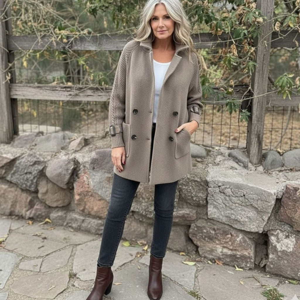 Women's Double-Breasted Knit-Sleeve Winter Coat