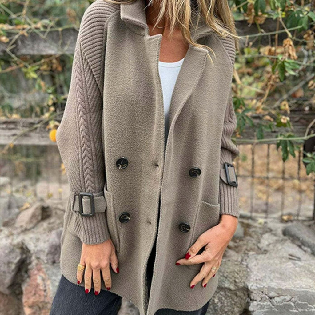Women's Double-Breasted Knit-Sleeve Winter Coat
