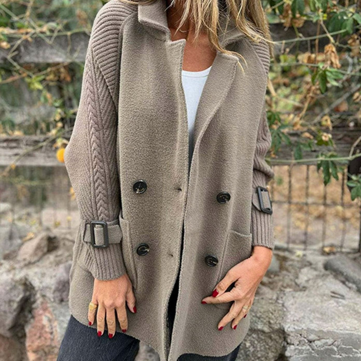 Women's Double-Breasted Knit-Sleeve Winter Coat