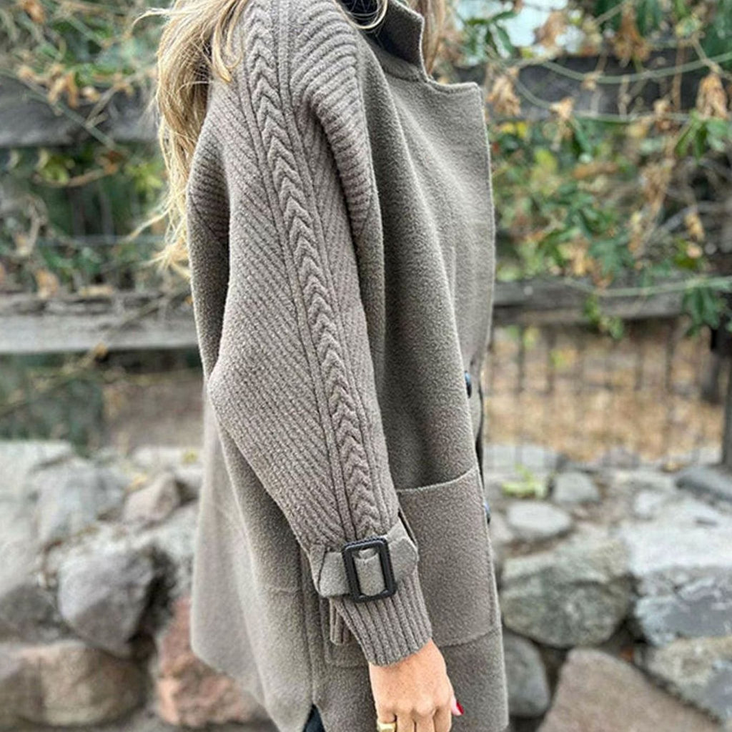 Women's Double-Breasted Knit-Sleeve Winter Coat