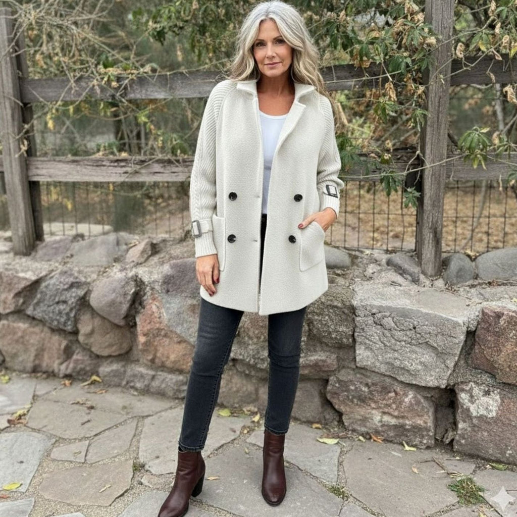 Women's Double-Breasted Knit-Sleeve Winter Coat