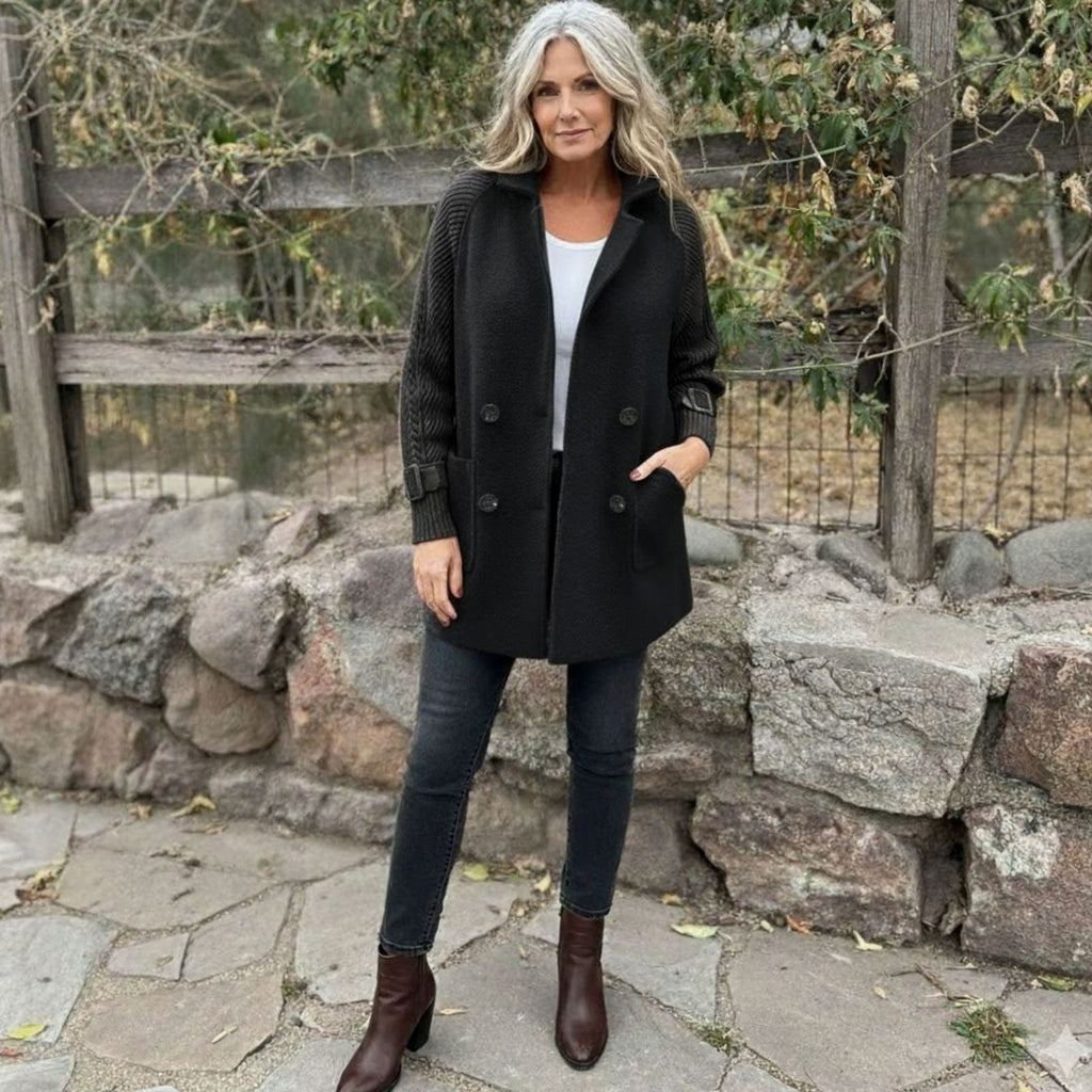 Women's Double-Breasted Knit-Sleeve Winter Coat