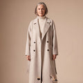 Women's Double-Breasted Long Wool-Blend Lapel Coat - Beige