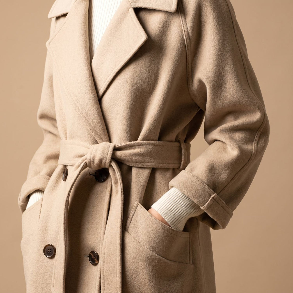 Women's Double-Breasted Long Wool-Blend Lapel Coat