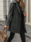 Women's Double-Breasted Notch-Lapel Wool-Blend Coat Pockets - Dark Gray