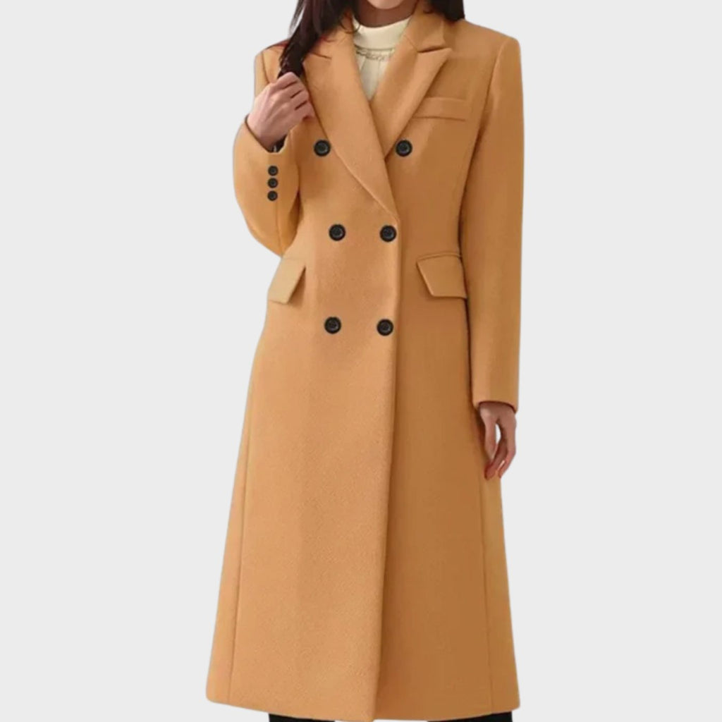 Women's Double-Breasted Notch Lapel Wool Winter Coat - Brown