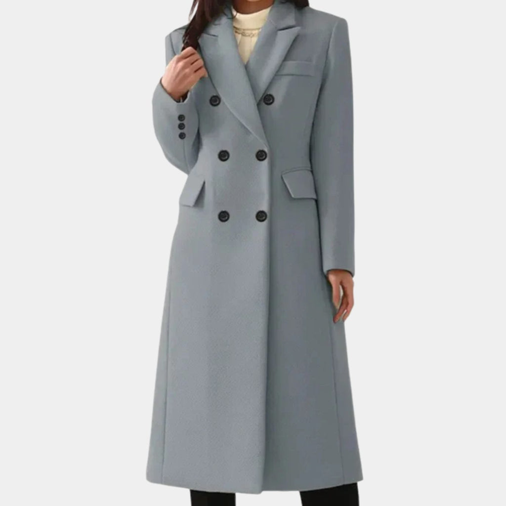 Women's Double-Breasted Notch Lapel Wool Winter Coat - Grey