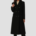 Women's Double-Breasted Notch Lapel Wool Winter Coat - Black