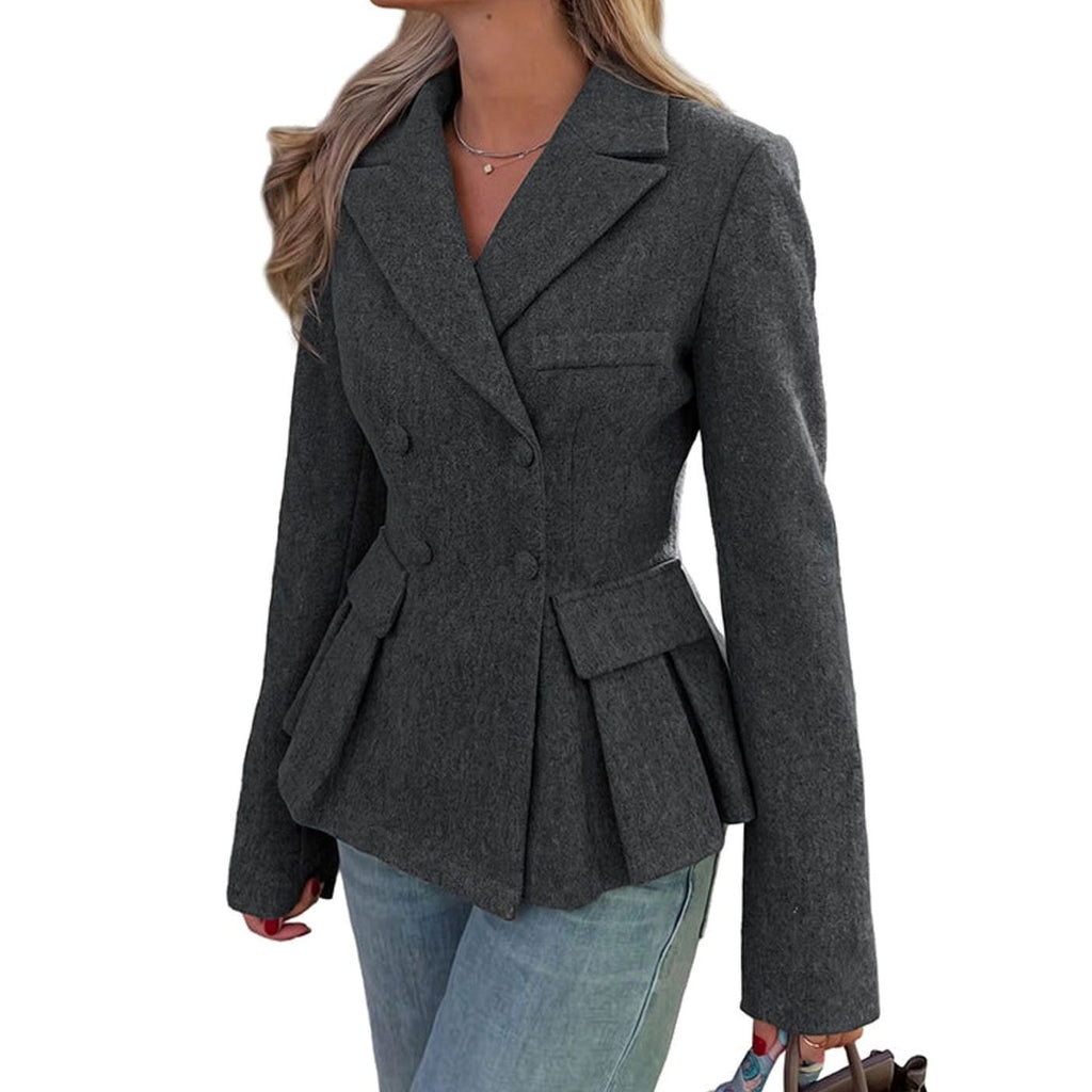 Women's Double-Breasted Peplum Blazer Lined Long-Sleeve Jacket
