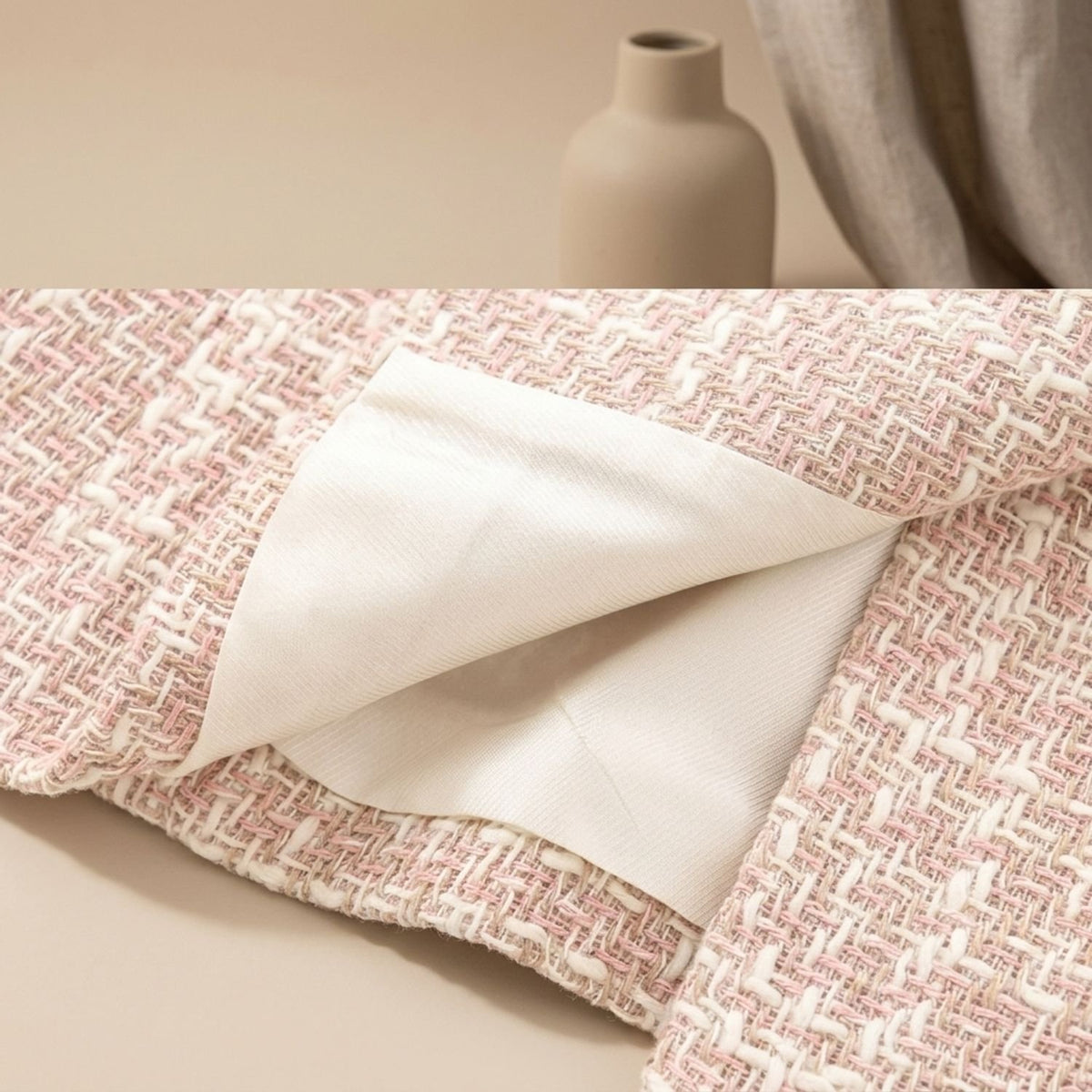 Women's Double-Breasted Pink Tweed Blazer Gold Button Jacket