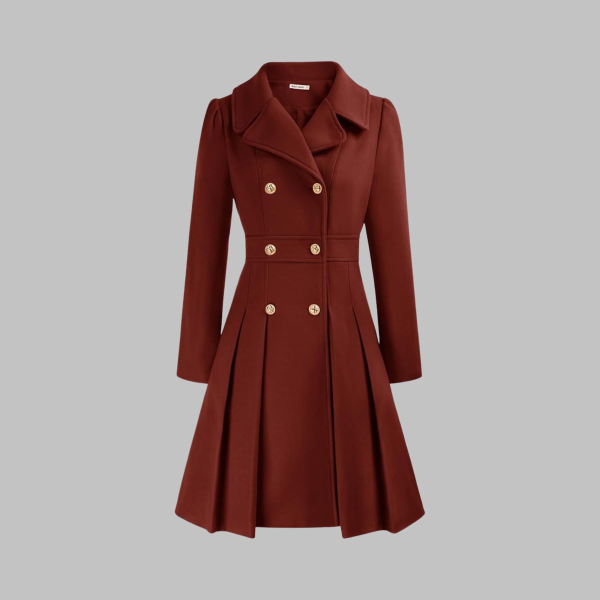 Women's Double-Breasted Pleated A-Line Wool-Blend Coat - Red