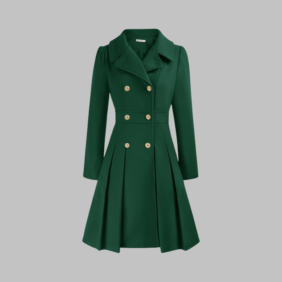 Women's Double-Breasted Pleated A-Line Wool-Blend Coat