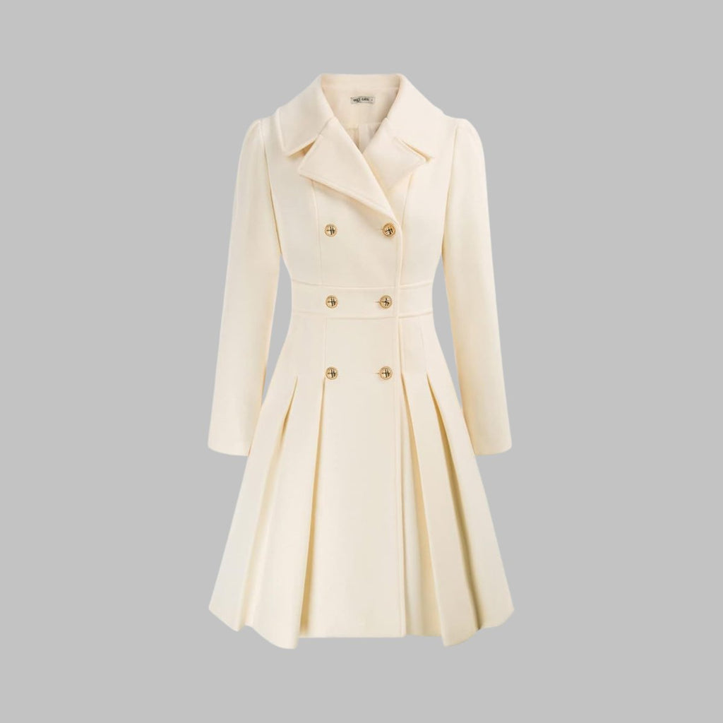 Women's Double-Breasted Pleated A-Line Wool-Blend Coat - White