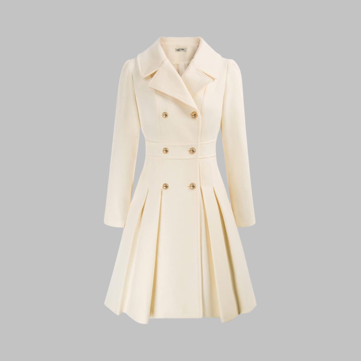 Women's Double-Breasted Pleated A-Line Wool-Blend Coat - White