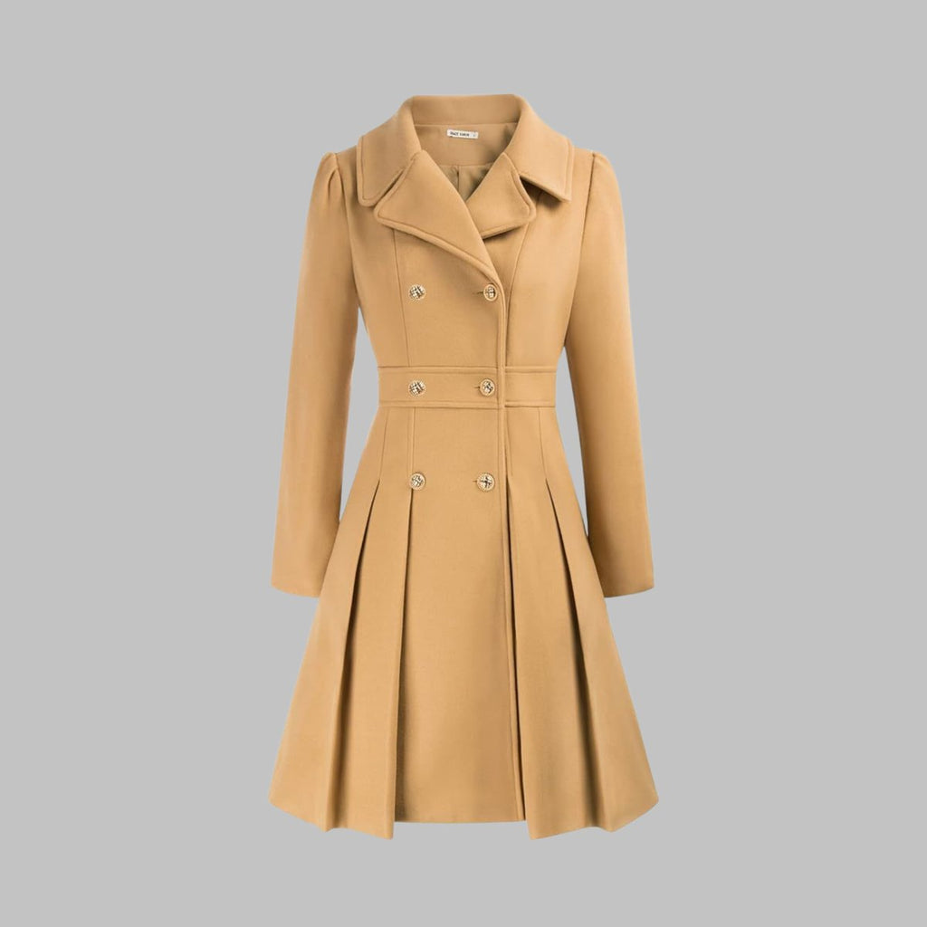 Women's Double-Breasted Pleated A-Line Wool-Blend Coat - Teal
