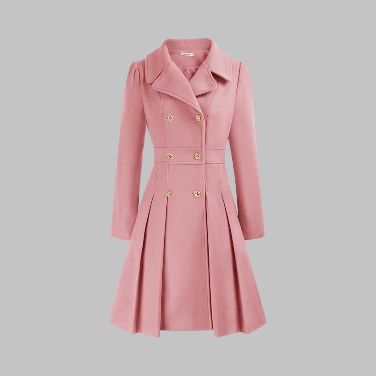 Women's Double-Breasted Pleated A-Line Wool-Blend Coat - Pink