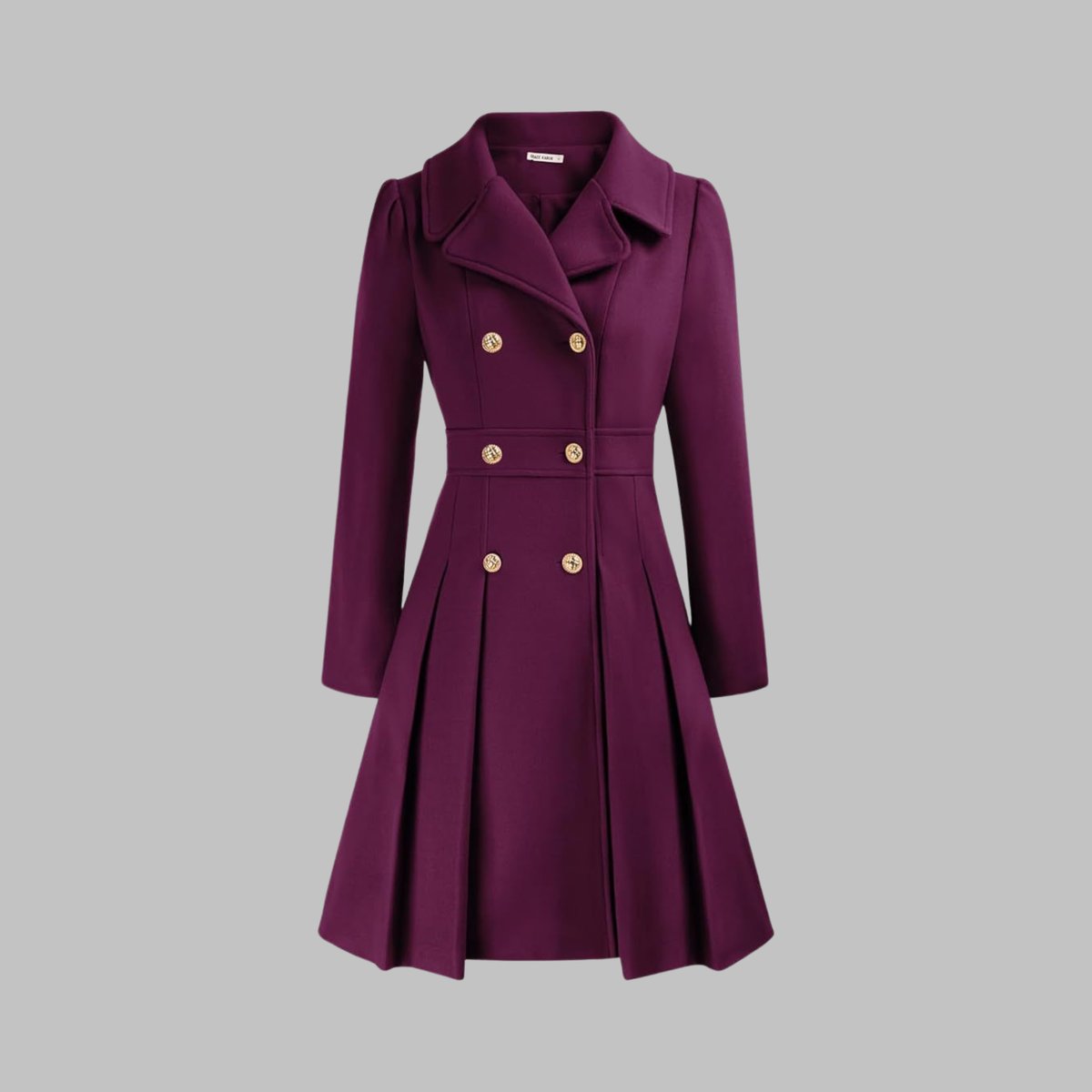 Women's Double-Breasted Pleated A-Line Wool-Blend Coat - Purple