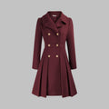 Women's Double-Breasted Pleated A-Line Wool-Blend Coat - Deep Red