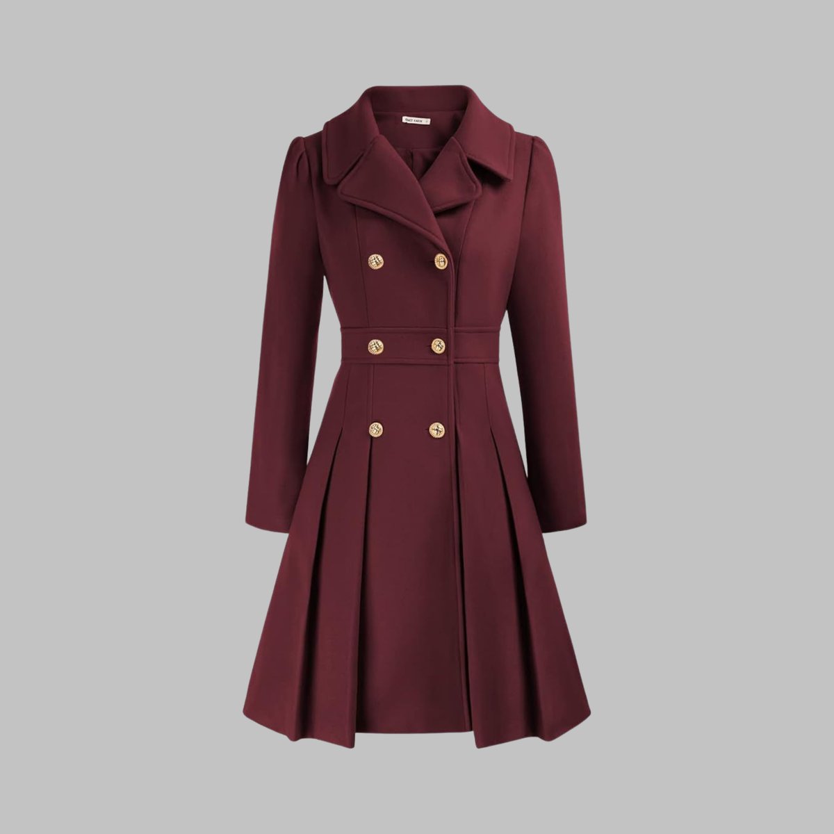 Women's Double-Breasted Pleated A-Line Wool-Blend Coat - Deep Red