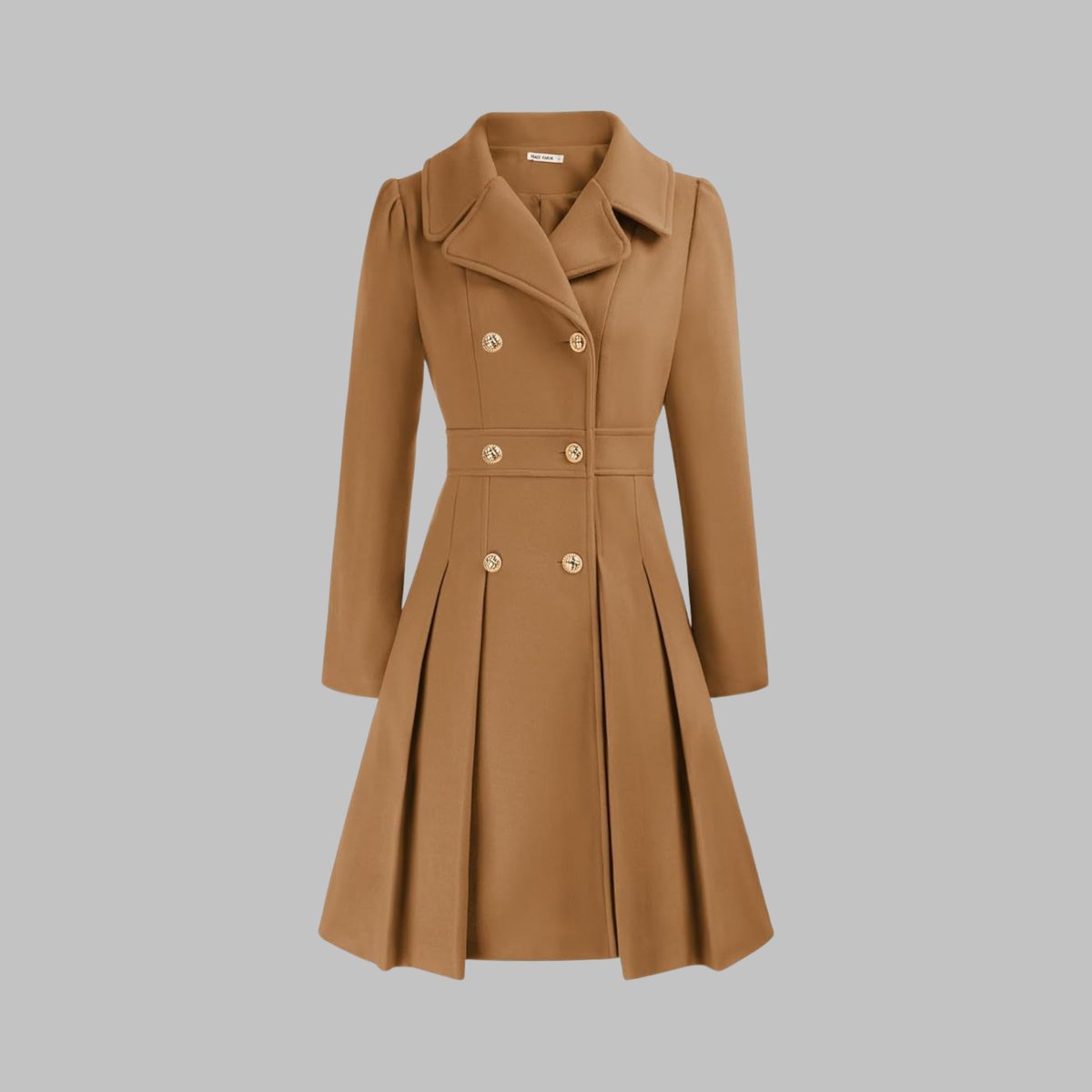 Women's Double-Breasted Pleated A-Line Wool-Blend Coat - Camel