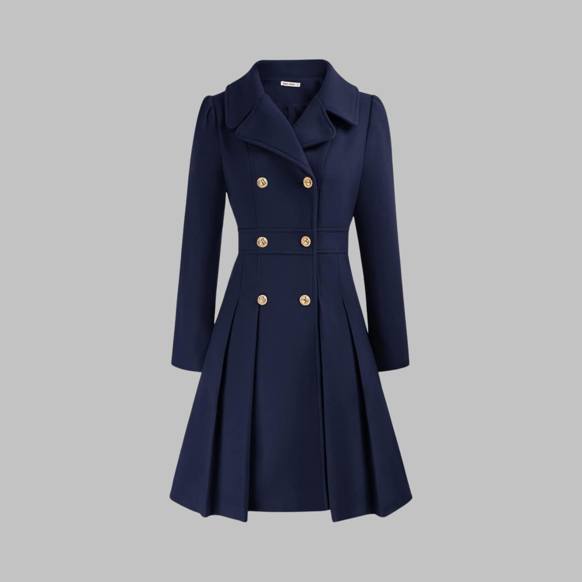 Women's Double-Breasted Pleated A-Line Wool-Blend Coat - Dark Blue