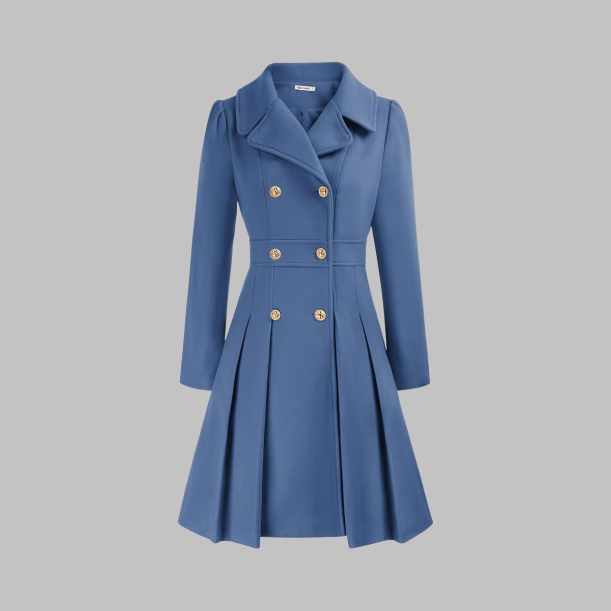 Women's Double-Breasted Pleated A-Line Wool-Blend Coat - Gray Blue