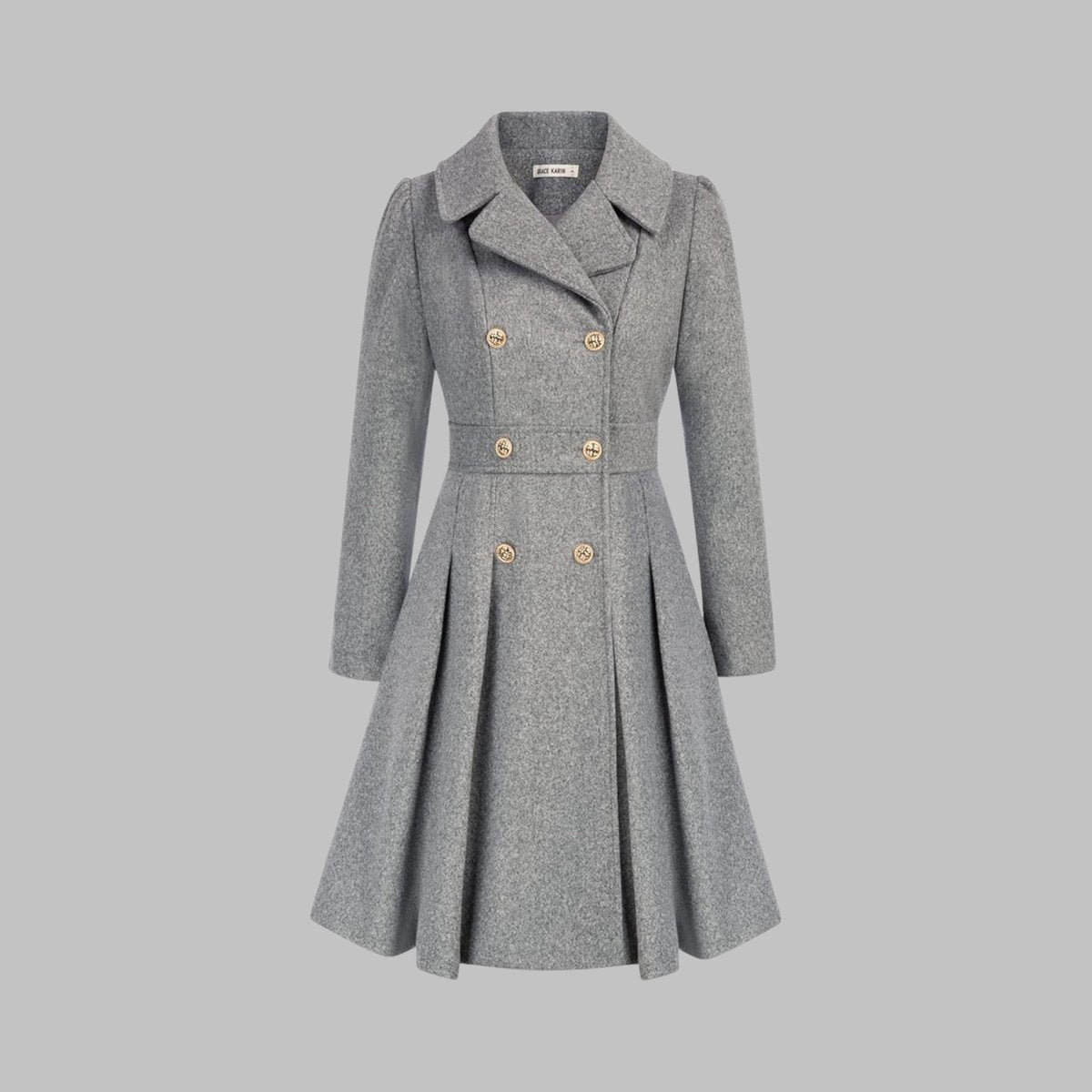 Women's Double-Breasted Pleated A-Line Wool-Blend Coat - Light Gray