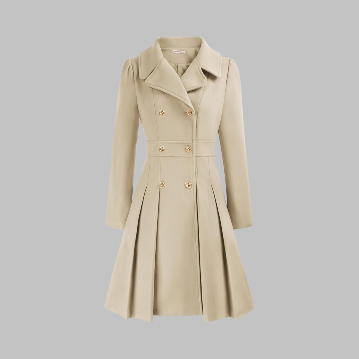 Women's Double-Breasted Pleated A-Line Wool-Blend Coat - Beige