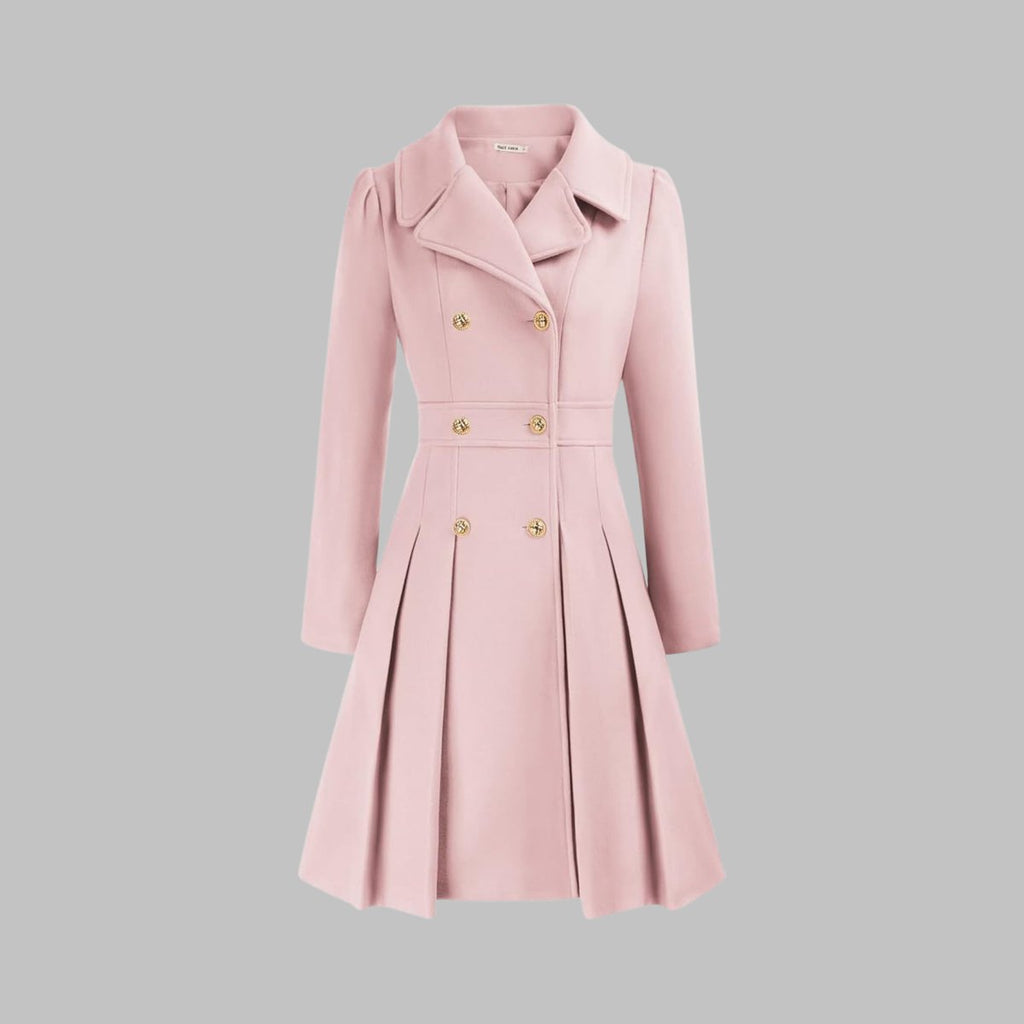 Women's Double-Breasted Pleated A-Line Wool-Blend Coat - Light Pink