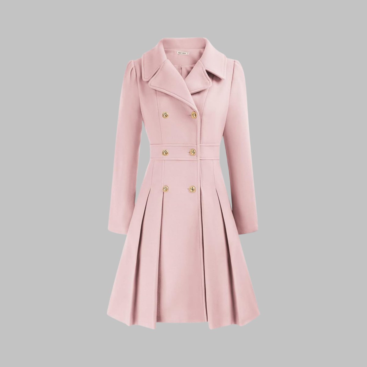Women's Double-Breasted Pleated A-Line Wool-Blend Coat - Light Pink