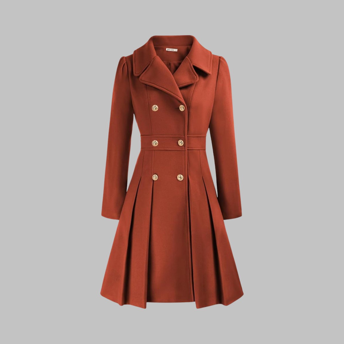 Women's Double-Breasted Pleated A-Line Wool-Blend Coat