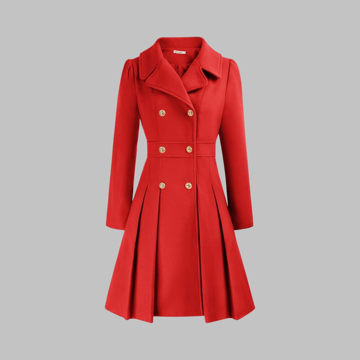 Women's Double-Breasted Pleated A-Line Wool-Blend Coat - Orange