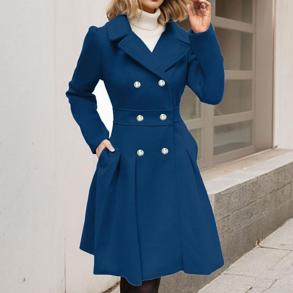 Women's Double-Breasted Pleated A-Line Wool-Blend Midi Coat