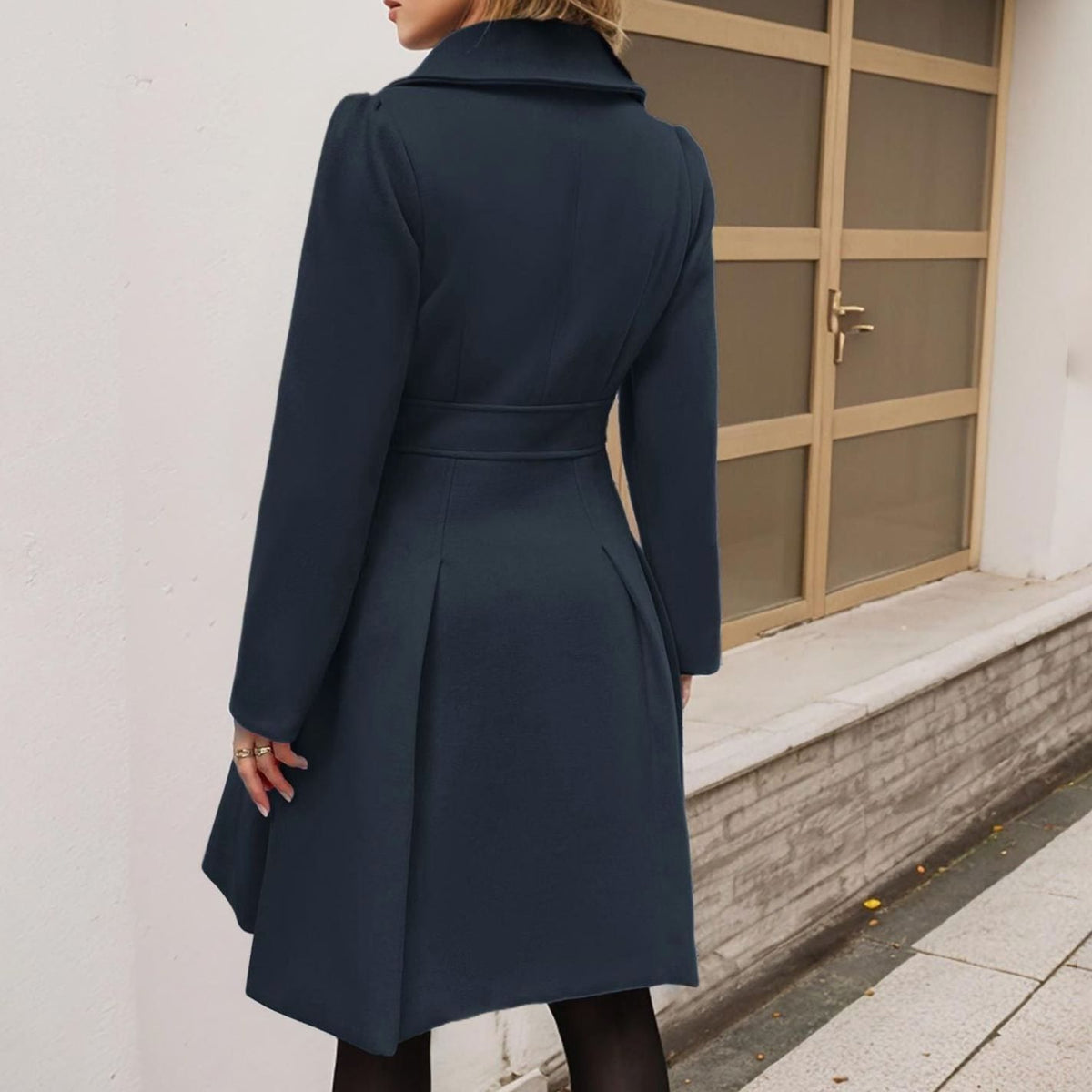 Women's Double-Breasted Pleated A-Line Wool-Blend Midi Coat