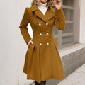 Women's Double-Breasted Pleated A-Line Wool-Blend Midi Coat - Camel