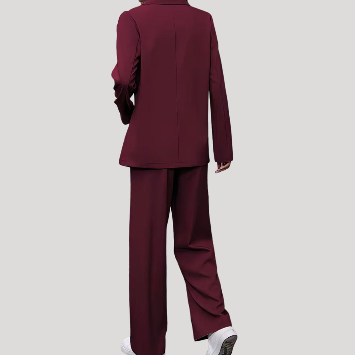 Women's Double-Breasted Tailored Wide-Leg Pants Suit Set, Burgundy