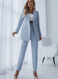 Women's Double-Breasted Tapered-Leg Tailored Blazer Suit Set - Blue